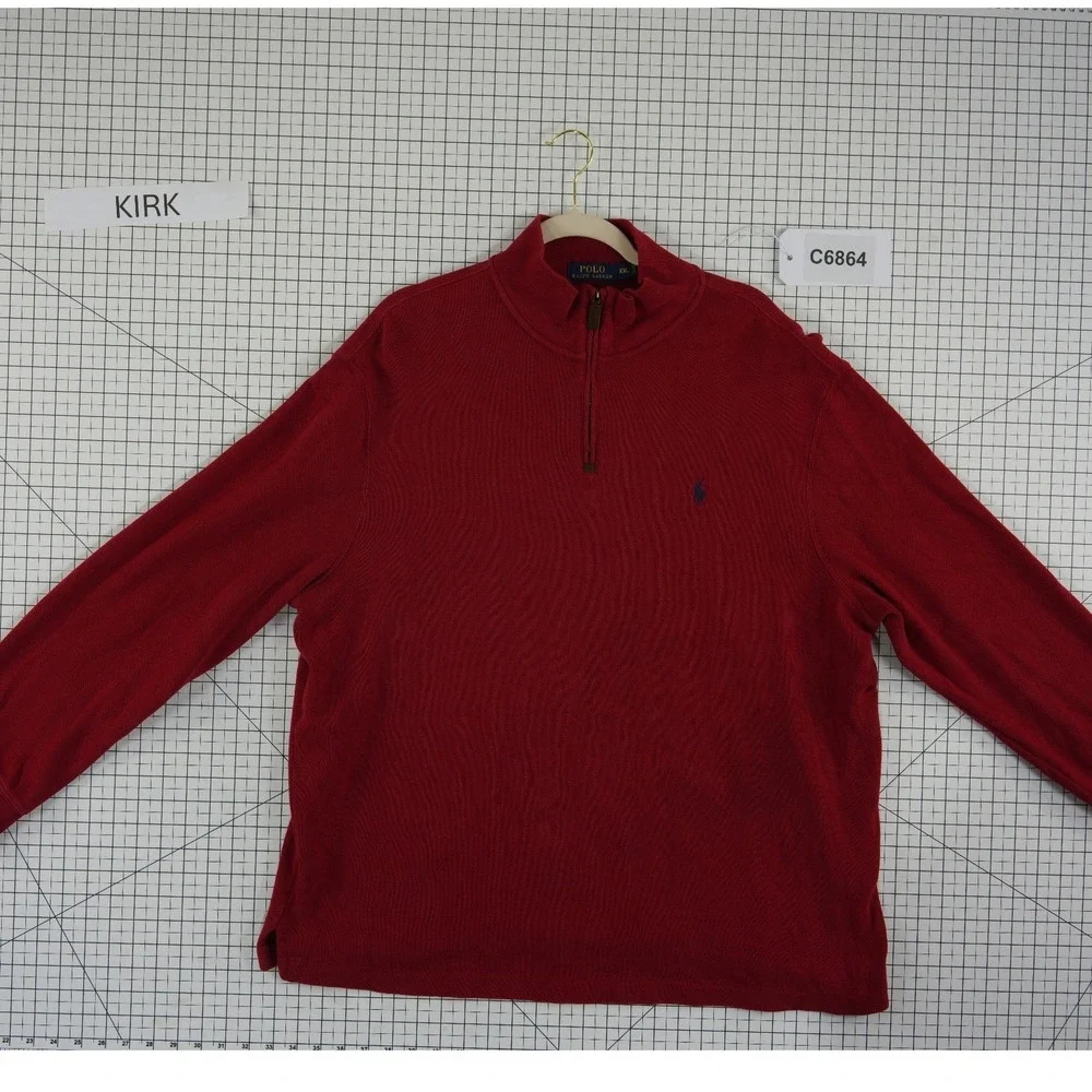 Polo Ralph Lauren 100% Cotton 1/4 Zip Pullover Mens Size XXL Deep Red  Ribbed